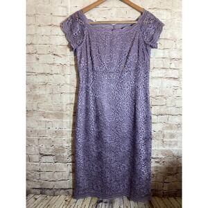 Worthington Babydoll Dress Womens 10 Lavender All Over Lace Midi Scalloped Trim